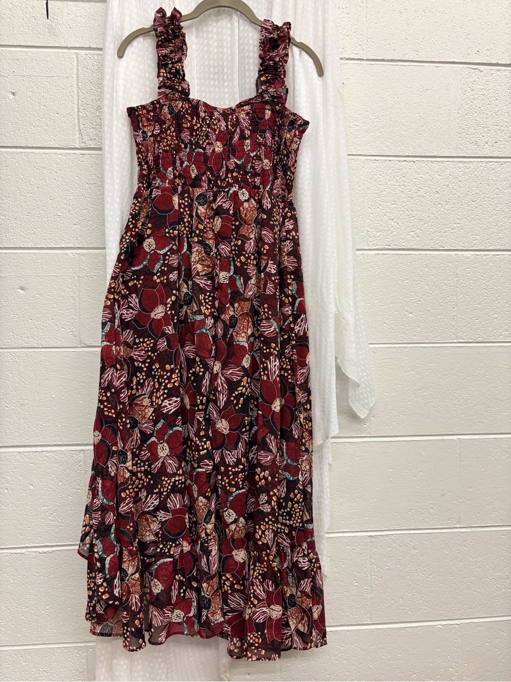 Maurices Burgundy Floral High-Low Asymmetrical Smocked Dress